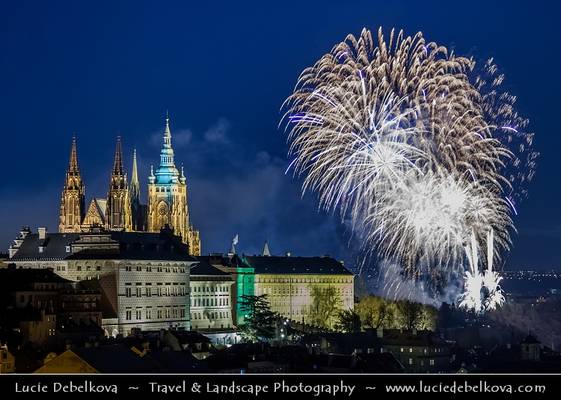 Czech Republic - Prague - Prague Castle with Saint Vitus's Cathedral -  & New Year's Firework