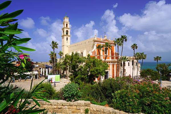 St Peter's Church from Abrasha Park, Jaffa, Israel