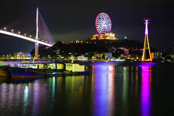 Ha Long by night. Bridge & Ferris wheel