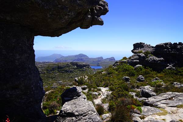 The rock overhanging the trail path, Table Mountain, South Africa