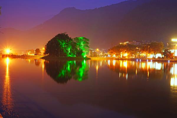 Magnificent view of Sapa Lake by night, Vietnam