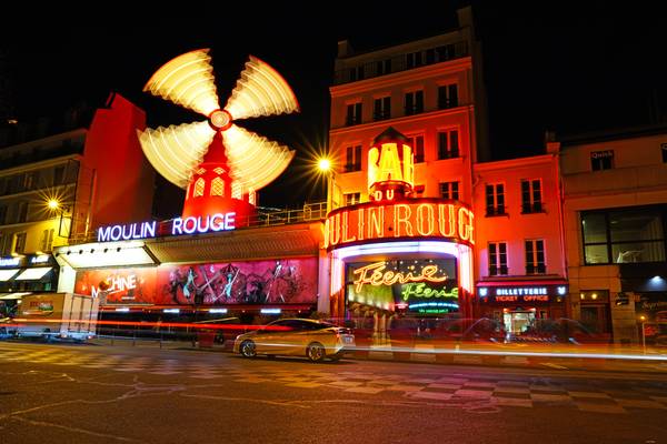 Paris by night. Lights of Boulevard de Clichy & Moulin Rouge