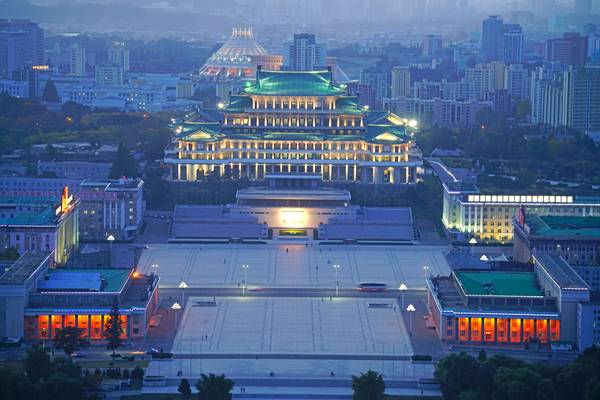 Evening Kim Il Sung square from Juche Tower, Pyongyang