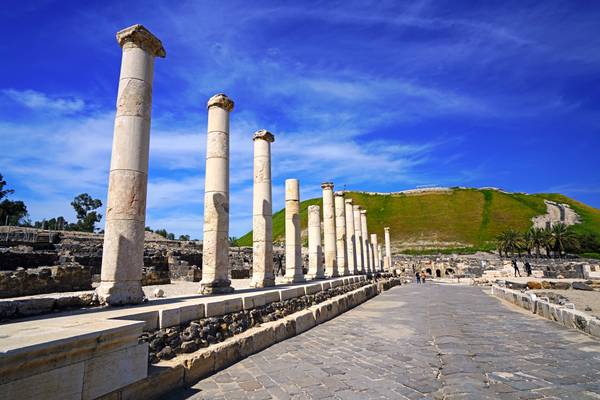 Walking on the ancient pavement, Beit She'an, Israel