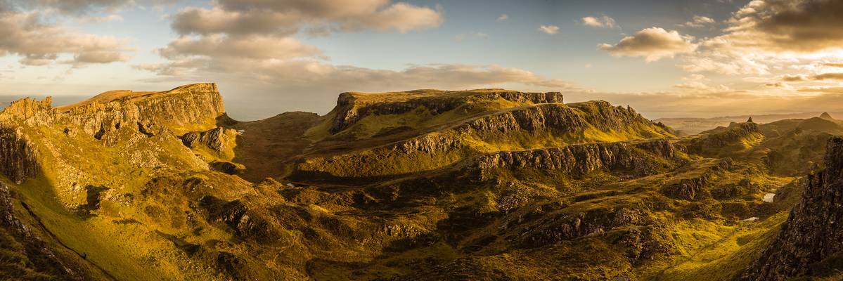 Panoramic view over the Quiraing, Isle of Skye, Scotland