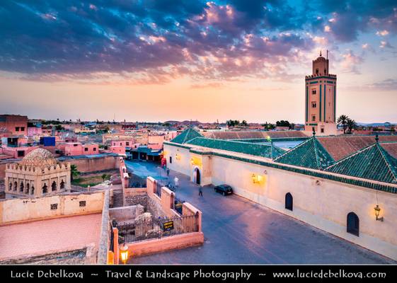 Morocco - Marrakech - UNESCO - Minaret of Ben Youssef Mosque at Sunset