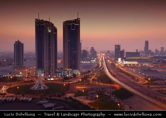 Bahrain - Sunset over Pearl Roundabout & Manama Skyline