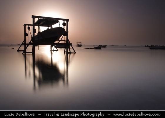 Bahrain - Sunrise Behind Hanging Boat at Askar Beach