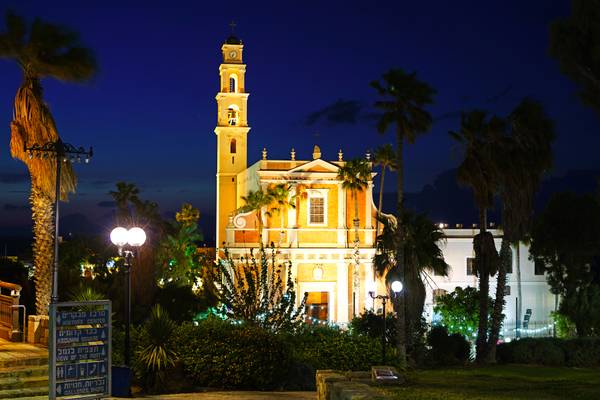 Jaffa by night. St Peter's church