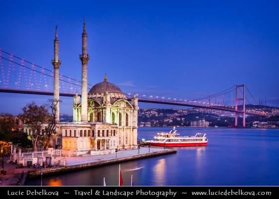 Turkey - Istanbul - Beşiktaş district - European bank of the Bosphorus - Ortaköy Mosque at Dusk - Blue Hour - Twilight