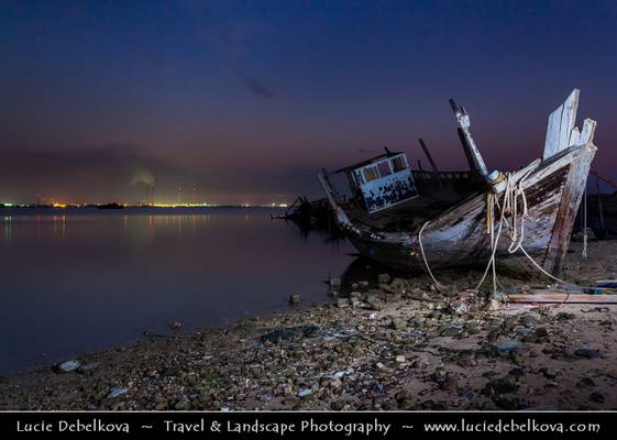 Kuwait - Lonely Dhow in Doha Port during Blue Hour