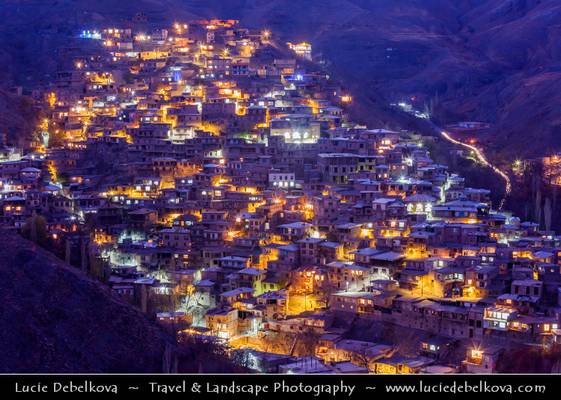 Iran - Razavi Khorasan Province - Mountain Village of Kang at Dusk - Blue Hour - Twilight - Night