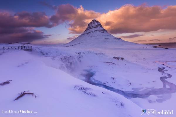 Kirkjufell and Kirkjufellsfoss in the winter twilight - #Iceland