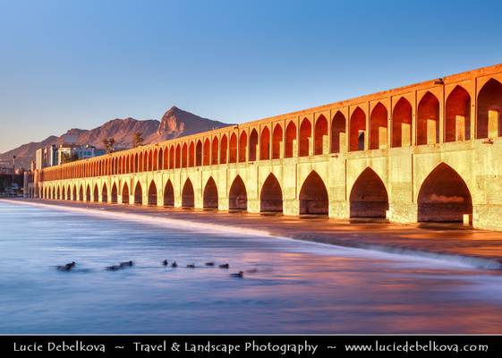 Iran - Esfahan - First Sun Rays on Sio-Seh Pol bridge over the Zayandeh River