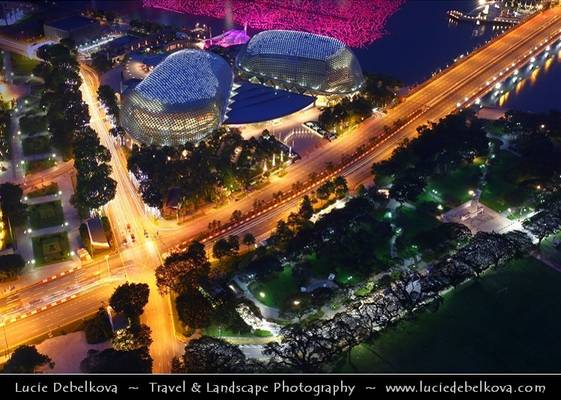 Singapore -  View from above - Night View of Esplanade - Theatres on the Bay