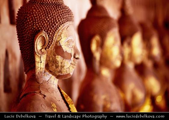 Laos - Vientiane - Aged Face of Buddha Statue in Wat Si Saket Monastery