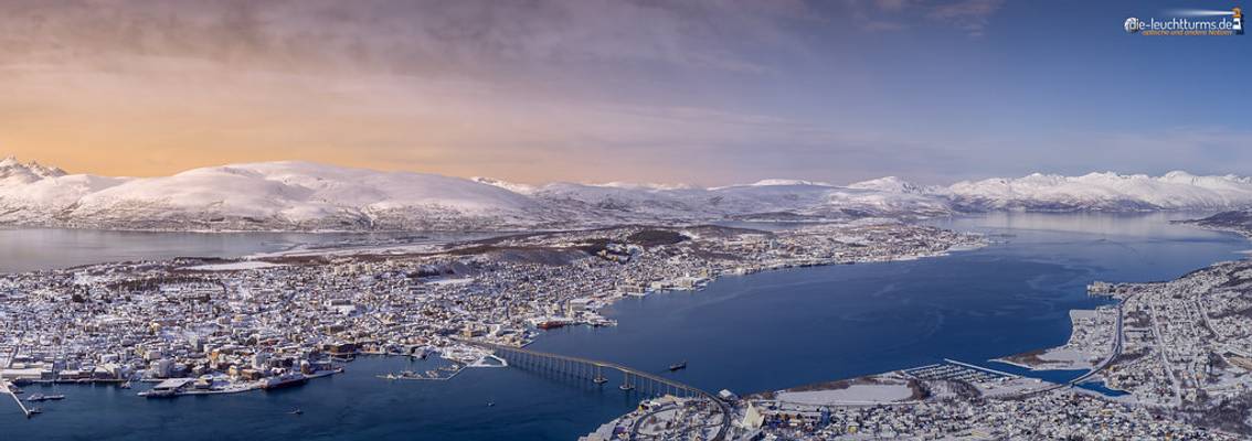 Tromsø from above on a winter evening