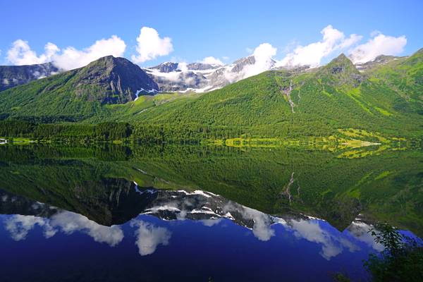 Perfect reflection in Fitjavatnet lake, Norway