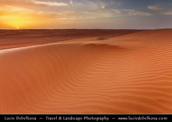 Oman - Sunset over Sea of Sand Dunes in Wahiba Sands