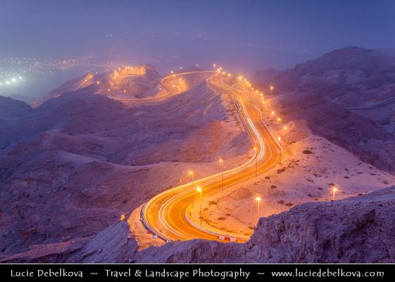 United Arab Emirates - Dusty Blue Hour over Mountain Road on Jebel Hafeet in Al Ain