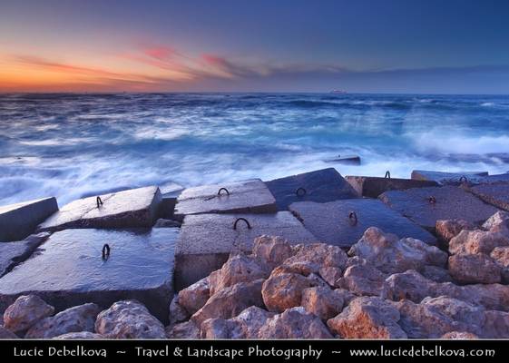 Egypt - Sunset at the Mediterranean sea in Alexandria near Fort Qaitbey