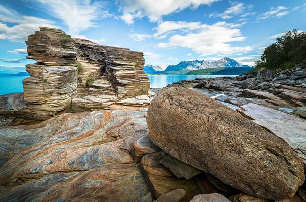 Weathered Seaside Cliff and Boulder, Oldervik