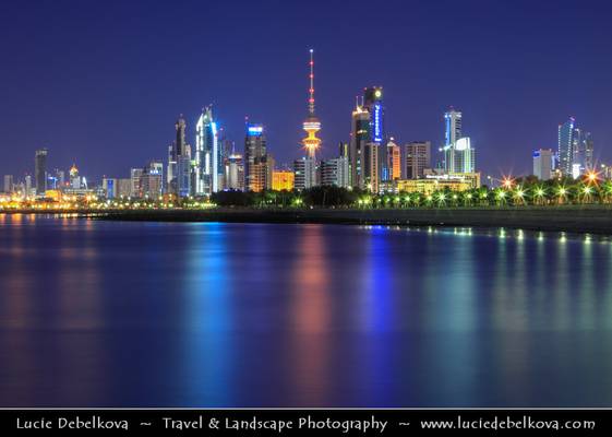 Kuwait - Kuwait City Skyline Reflected during Blue hour