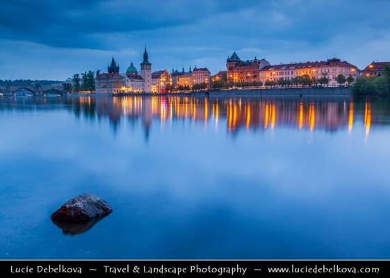 Czech Republic - Blue Hour over Lavka near Vltava River and Prague Cityscape