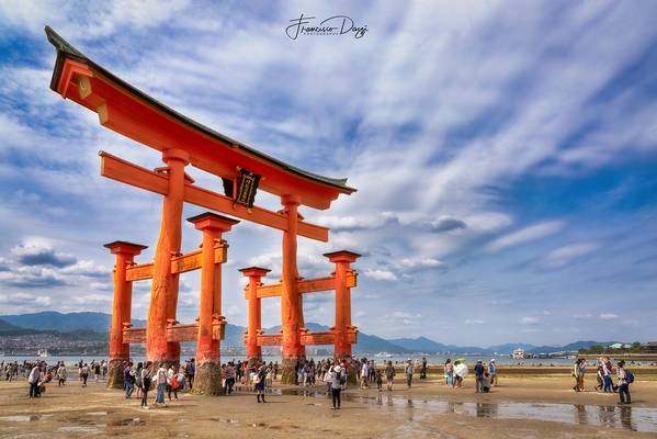 Itsukushima Shrine torii gate during low tide
