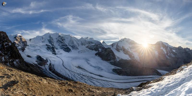 Setting sun behind Piz Palü