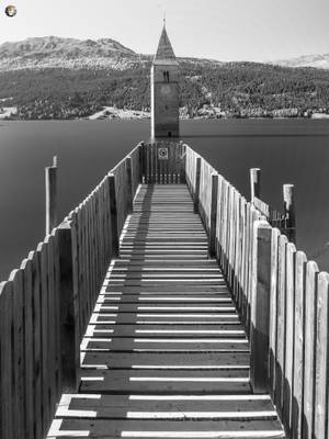 The bell tower in Lake Reschen