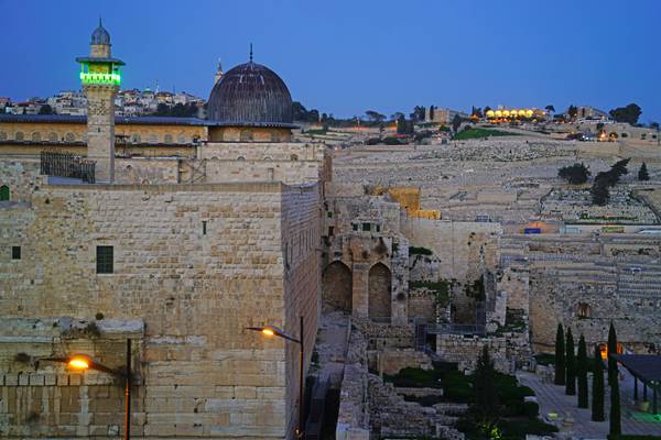 Jerusalem at the blue hour. Temple Mount & Mount of Olives
