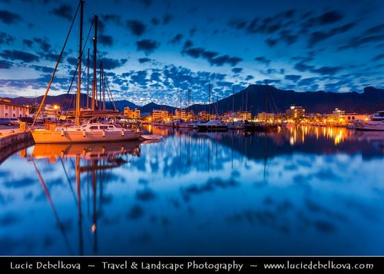 Spain - Mallorca - Port de Pollença - Puerto Pollensa - Marina with boats at Dusk - Twilight - Blue Hour - Night
