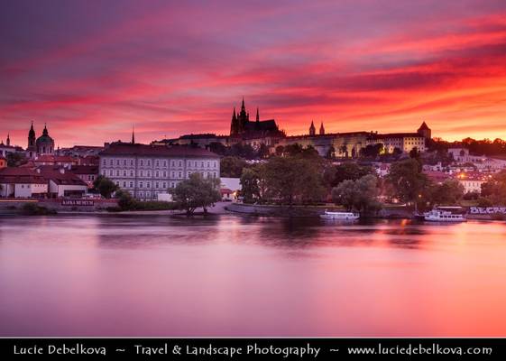 Czech Republic - Colorful Sunset over Prague Castle and Vltava River