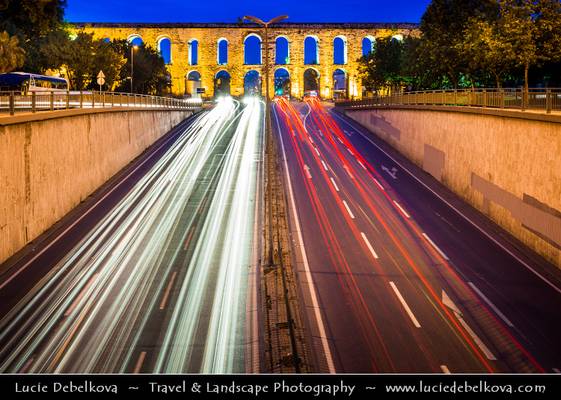 Turkey - If Ancient Romans Only Knew !! - Heavy Traffic Passing Beneath Valens Aqueduct in Istanbul