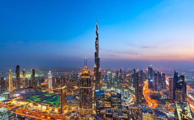 _DS20543 - Dubai Downtown skyline from the Index Tower rooftop