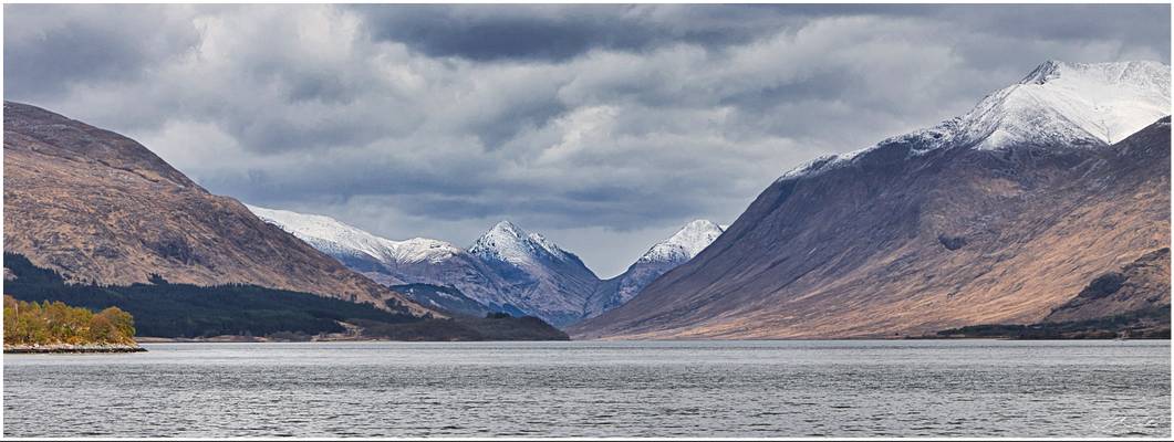 A view up Loch Etive to the two Buachaille.