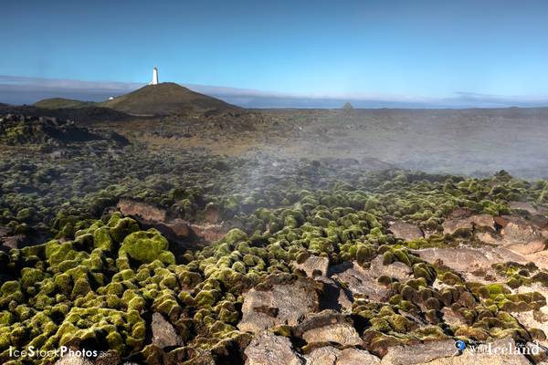 Gunnuhaver geothermal area with Reykjanesviti Lighthouse in the background - #Iceland