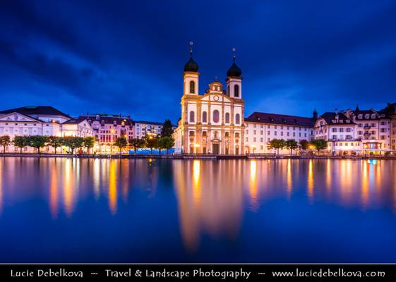 Switzerland - Dusk over Jesuitenkirche (Jesuit Church) in Stormy Lucerne / Luzern