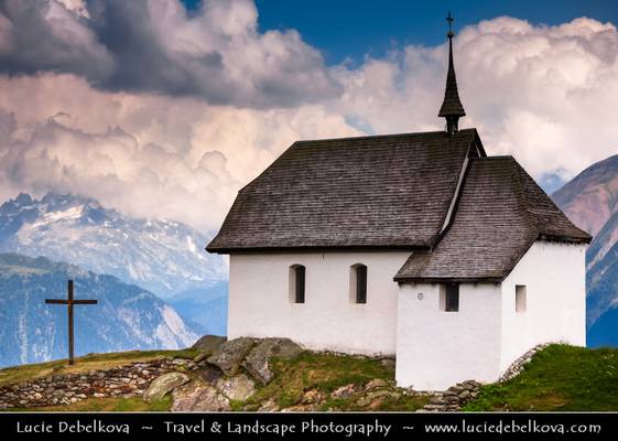 Switzerland - Lovely Mountain Church in Village of Bettmeralp - Nearby the impressive Aletsch Glacier