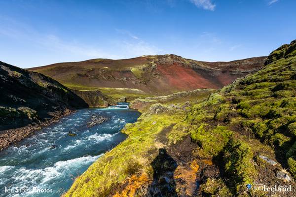 Entering the beautiful Red crater in the highlands of Iceland