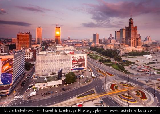 Poland - Warsaw - Sunrise over Palac Kultury Nauki - The Palace of Culture and Science