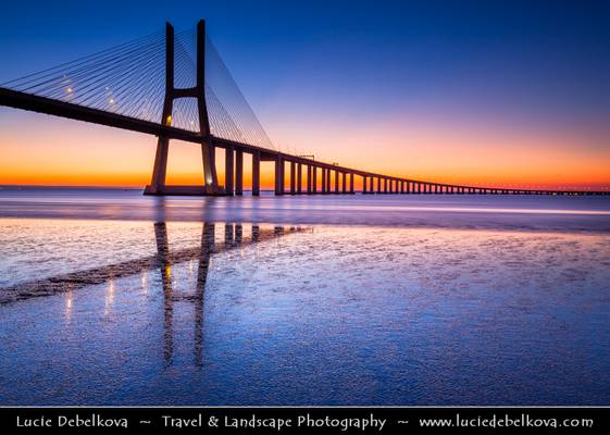Portugal - Lisbon - Lisboa - Ponte Vasco da Gama at Rio Tejo at Dusk - Twilight - Blue Hour - Night