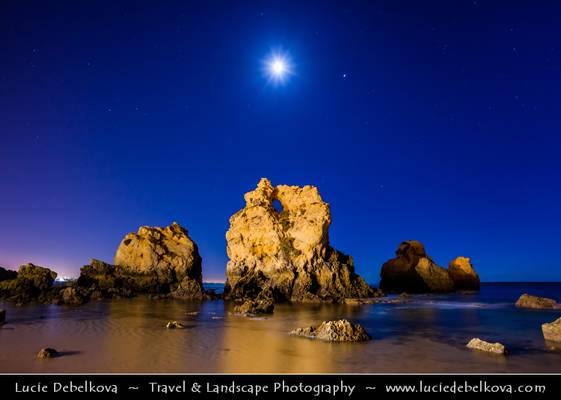 Portugal - Moon & Jupiter Rise over Praia De Sao Rafael near Albufeira - Algarve