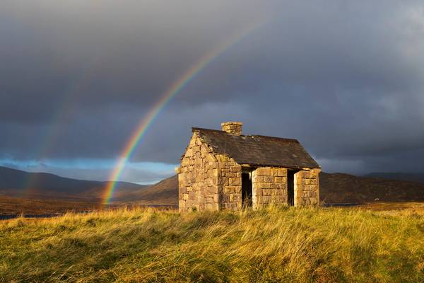 Double Rainbow Over an Abandoned Bothy, Elphin, Assynt, Scotland