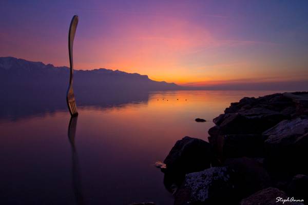 The fork in Lake Geneva during sunset 2