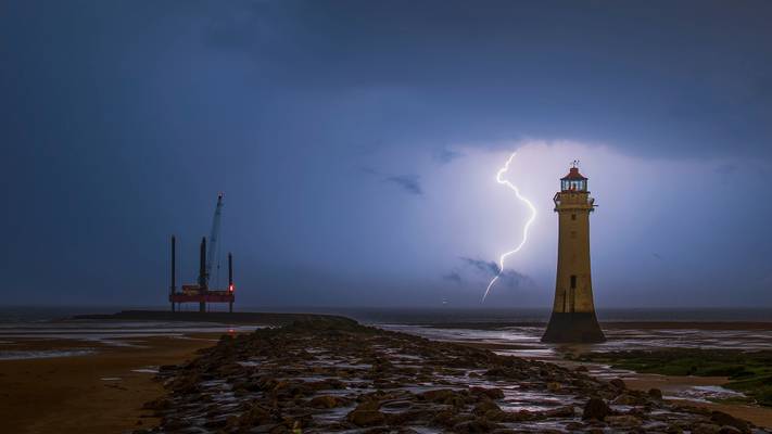 Lightning Strike at Perch Rock Lighthouse, Wallasey, Merseyside