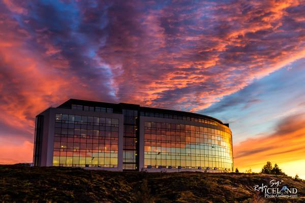 Building in colorful evening sun