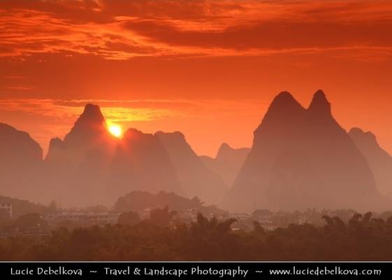 China - Yangshuo Limestone Karsts during Sunrise