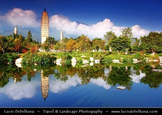 China - Reflection of Three pagodas in Ancient City of Dali